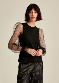 Me and Em Dotted Tulle Sleeve Top in Black / romantic sheer balloon sleeved tops / romance inspired fashion