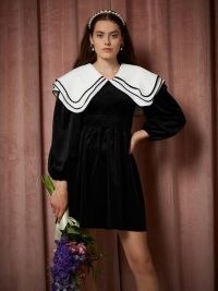 sister jane THE PEARL SPIN Lutz Velvet Mini Dress Black and White – vintage style oversized collar dresses