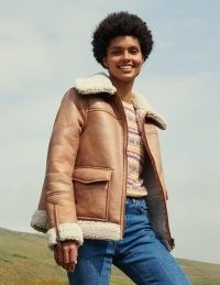 BODEN Dunmore Faux Shearling Jacket Fudge / light brown faux suede borg lined jackets / womens casual on-trend outerwear