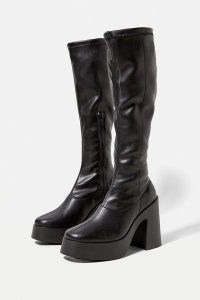 UO Bianca Knee High Stretch Boots ~ black retro platform boots ~ womens 70s style vintage platforms