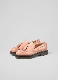 L.K. BENNETT ELENA PINK LEATHER TASSEL-DETAIL CHUNKY LOAFERS ~ womens luxe tasseled thick sole loafer shoes