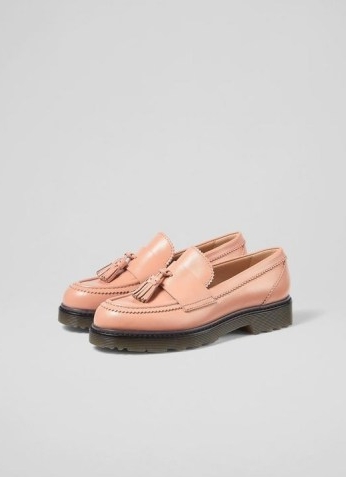 L.K. BENNETT ELENA PINK LEATHER TASSEL-DETAIL CHUNKY LOAFERS ~ womens luxe tasseled thick sole loafer shoes
