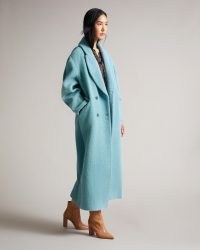 TED BAKER JJOELLE Fabric blocked oversized Crombie coat ~ womens chic blue textured longline coats