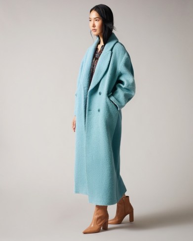 TED BAKER JJOELLE Fabric blocked oversized Crombie coat ~ womens chic blue textured longline coats - flipped