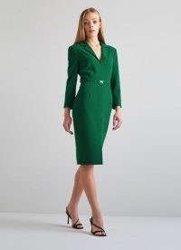 L.K. BENNETT FRANKIE GREEN CREPE BELTED DRESS ~ long sleeve pencil dresses ~ classic style fashion