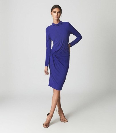 REISS FREYA TWIST FRONT DRESS COBALT BLUE – evening elegance – sophisticated occasion dresses - flipped