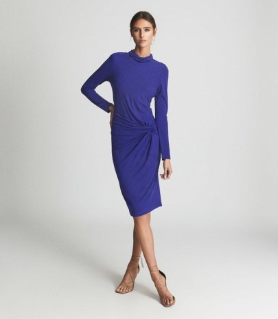 REISS FREYA TWIST FRONT DRESS COBALT BLUE – evening elegance – sophisticated occasion dresses