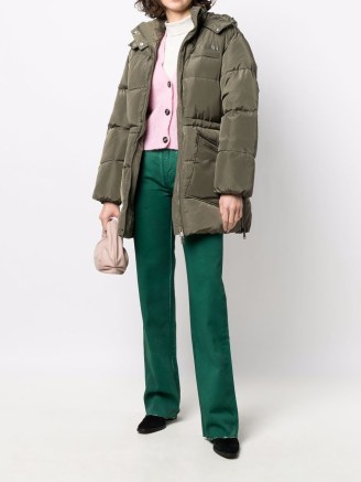 GANNI oversize midi puffer coat in kalamata green – womens designer padded winter coats