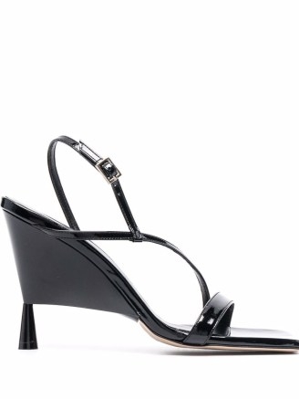 GIABORGHINI square-toe black leather pumps | strappy square toe wedge effect heels - flipped