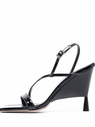 GIABORGHINI square-toe black leather pumps | strappy square toe wedge effect heels
