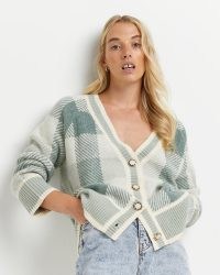 RIVER ISLAND GREEN CHECK OVERSIZED CARDIGAN ~ fashionable relaxed fit cardigans ~ womens checked knitwear