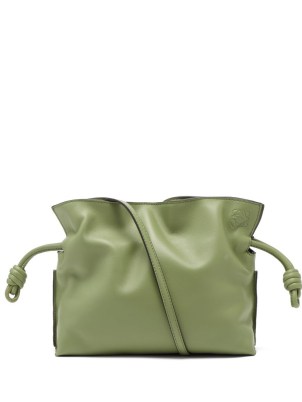 LOEWE Flamenco mini green-leather clutch bag ~ small luxe shoulder bags ~ luxury drawstring top handbags