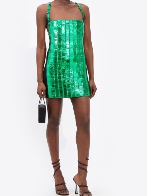 THE ATTICO Rue scoop-back sequinned mini dress in green ~ high octane party glamour ~ glamorous short length evening dresses - flipped