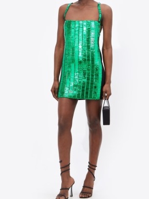 THE ATTICO Rue scoop-back sequinned mini dress in green ~ high octane party glamour ~ glamorous short length evening dresses