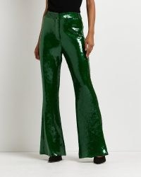 River Island GREEN SEQUIN FLARED TROUSERS | sequinned flares | womens retro party fashion