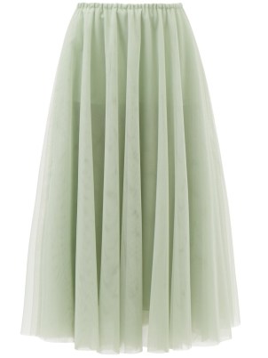 RAEY Tutu green tulle midi skirt ~ feminine mint coloured sheer net overlay skirts - flipped