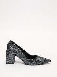 JIGSAW Isabel Glitter Court Shoe in Gunmetal / glittering block heel courts / sparkling pointed toe shoes