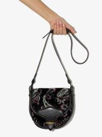 Isabel Marant Botsy paisley-print crossbody bag in black | printed leather trim cross body bags