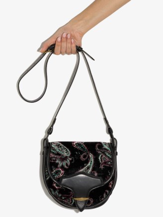 Isabel Marant Botsy paisley-print crossbody bag in black | printed leather trim cross body bags - flipped