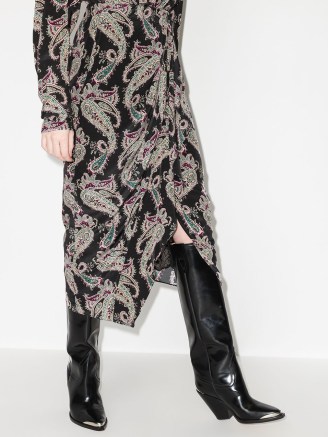 Isabel Marant Breetizi draped silk skirt – front drape detail paisley print midi skirts – asymmetric