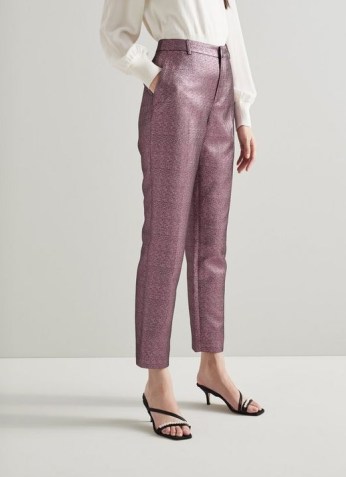 L.K. BENNETT ISSY PINK SPARKLY TAILORED TROUSERS ~ womens sparkly evening occasion pants ~ glittering party fashion - flipped