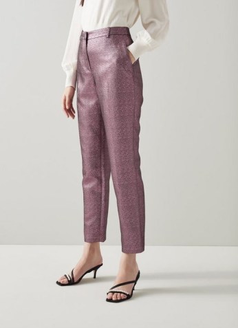 L.K. BENNETT ISSY PINK SPARKLY TAILORED TROUSERS ~ womens sparkly evening occasion pants ~ glittering party fashion