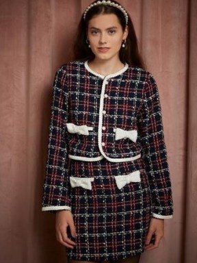 sister jane THE PEARL SPIN Peggy Tweed Cropped Jacket ~ Gossip Girl style jackets ~ Blair Waldorf inspired fashion ~ checked textured fabrics - flipped