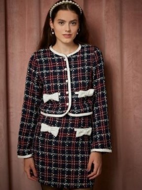 sister jane THE PEARL SPIN Peggy Tweed Cropped Jacket ~ Gossip Girl style jackets ~ Blair Waldorf inspired fashion ~ checked textured fabrics