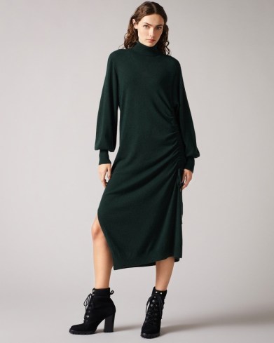 TED BAKER AAVVAA Jumper dress with ruched side detail ~ lightweight wool blend sweater dresses ~ chic knitted fashion - flipped