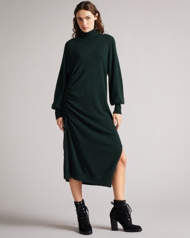 TED BAKER AAVVAA Jumper dress with ruched side detail ~ lightweight wool blend sweater dresses ~ chic knitted fashion