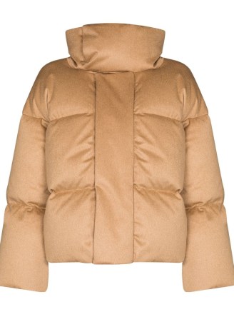 KHAITE Raphael cashmere puffer jacket in caramel beige / womens luxe padded high funne neck jackets - flipped