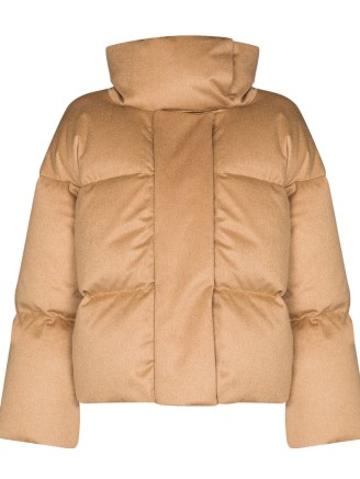 KHAITE Raphael cashmere puffer jacket in caramel beige / womens luxe padded high funne neck jackets