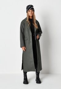 MISSGUIDED khaki side split formal midaxi coat ~ dark geen longline coats
