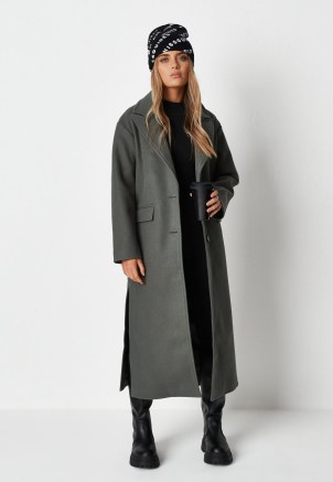 MISSGUIDED khaki side split formal midaxi coat ~ dark geen longline coats