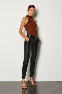 KAREN MILLEN Leather Button Detail Trouser – women’s luxe trousers