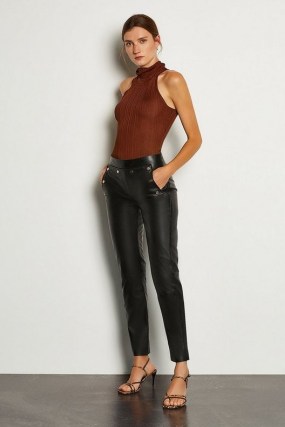 KAREN MILLEN Leather Button Detail Trouser – women’s luxe trousers - flipped