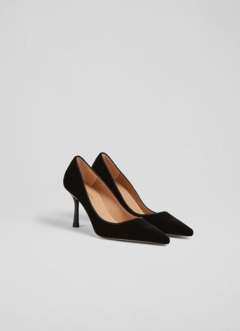 L.K. BENNETT LEILANI BLACK VELVET POINTED TOE COURTS ~ luxe style evening occasion court shoes ~ chic party heels - flipped