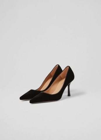 L.K. BENNETT LEILANI BLACK VELVET POINTED TOE COURTS ~ luxe style evening occasion court shoes ~ chic party heels