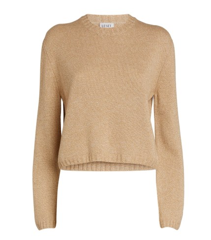 LESET Zoe Cropped Sweater in Camel Melange | womens light brown crop hem crew neck sweaters | women’s fashionable jumpers | neutral knitwear