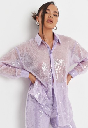 MISSGUIDED lilac co ord sequin oversized shirt ~ glamorous sequinned shirts ~ on-trend party fashion - flipped
