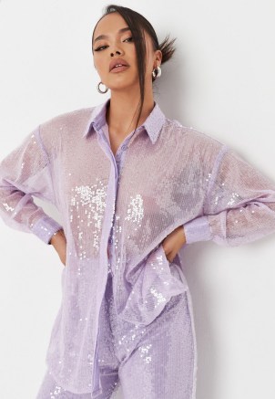 MISSGUIDED lilac co ord sequin oversized shirt ~ glamorous sequinned shirts ~ on-trend party fashion