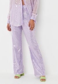 MISSGUIDED lilac co ord sequin straight leg trousers ~ sequinned evening pants ~ glamorous party fashion