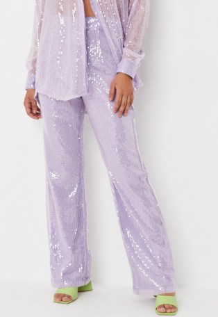 MISSGUIDED lilac co ord sequin straight leg trousers ~ sequinned evening pants ~ glamorous party fashion