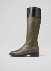 L.K. BENNETT LINCOLN GREEN LEATHER FLAT KNEE-HIGH BOOTS ~ women’s chic winter footwear