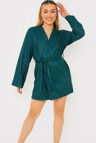LISA JORDAN GREEN TEXTURED WRAP DRESS ~ on-trend tie waist evening dresses ~ celebrity inspired going out fashion - flipped