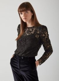 L.K. BENNETT LOLA BLACK LACE BLOUSE ~ semi sheer floral evening blouses