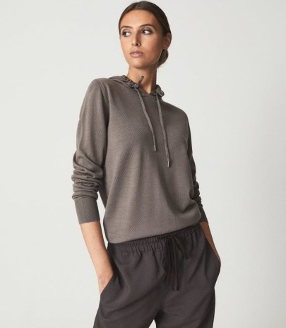 REISS LUNA MERINO WOOL HOODIE MINK / chic hoodies / casual fashion / sports luxe hooded tops / stylish lounewear - flipped