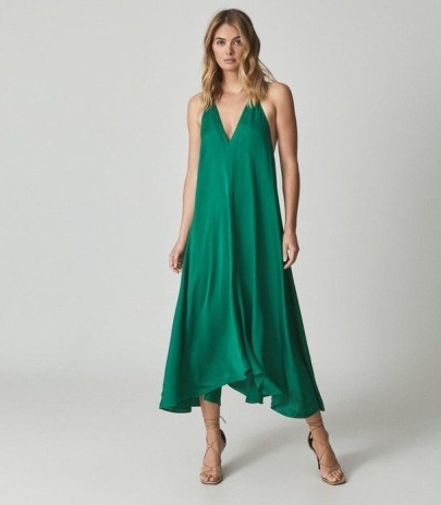 REISS MABEL PLUNGE NECK MAXI DRESS GREEN ~ fluid fabric plunge front evening occasion dresses