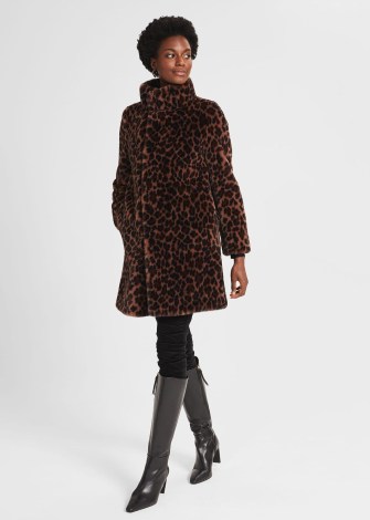 HOBBS MADDOX FAUX FUR COAT CAMEL MULTI – glamorous leopard print winter coats – animal prints - flipped