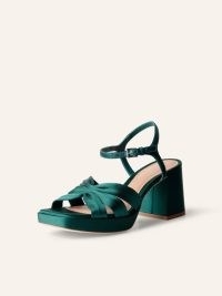 REFORMATION Maize Platform Sandal in Sycamore ~ green silk satin chunky block heel sandals ~ luxe platforms